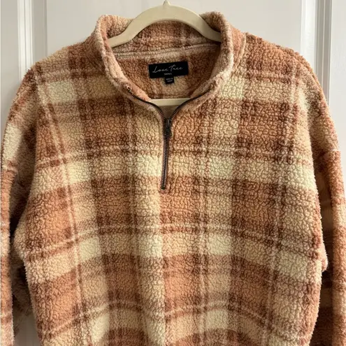 Pink Lily Size Small Love Tree Plaid Sherpa Quarter Zip Pullover