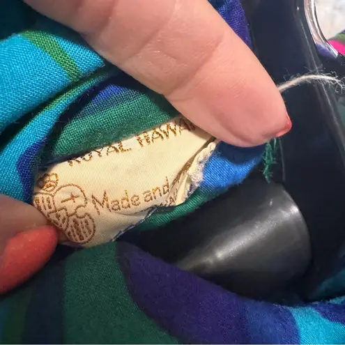 Vintage 60’s /70’s ROYAL HAWAIIAN Blue and Pink Muumuu style Halter Maxi Dress Size XL