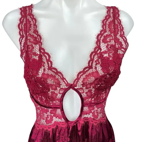 For Love & Lemons Red Floral Lace Silk Satin Sleeveless Mini Slip Dress Sz L Size L