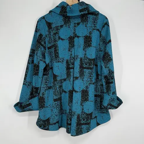 Yushi Women's Textured Jacket Size L Blue Black Big Button Art to Wear Artsy Size L