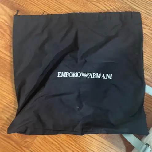 Emporio Armani Logo Canvas Satchel Shoulder Bag Off White Light Blue