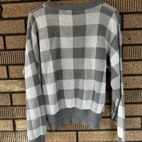 Vintage NUGGETS Gray & White Checkered Acrylic Sweater Size M Made in Korea Size M