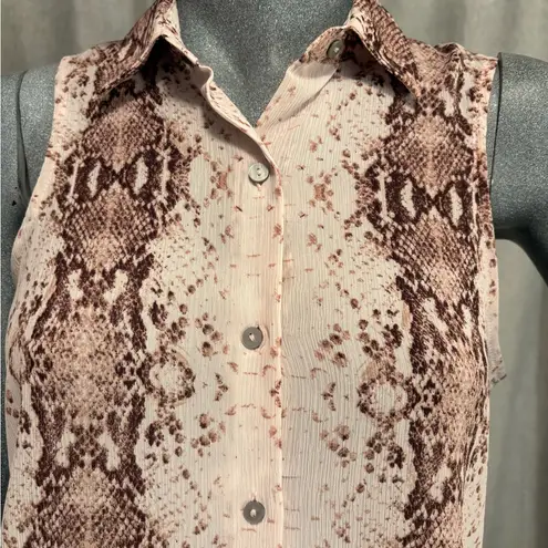 Rachel Zoe  Pink Sleeveless Top Snakeskin Sheer Button Up Collared Reptile Edgy - Image 2