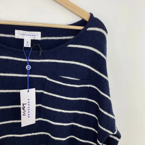 Popsugar Sailor Blue Striped Round Neck Knit Sweater Women's Size Small S NWT - Image 3