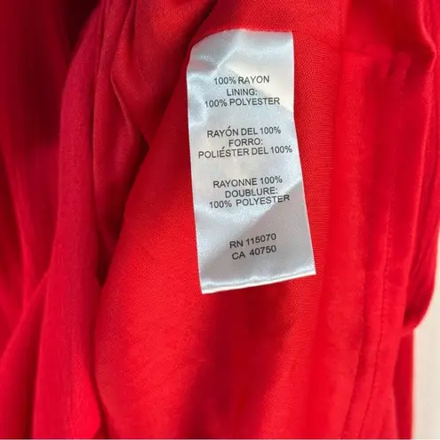 Nina Leonard Tie Strap High-Low Dress Cherry Red Size Small Crinkle Gauze Ruffle