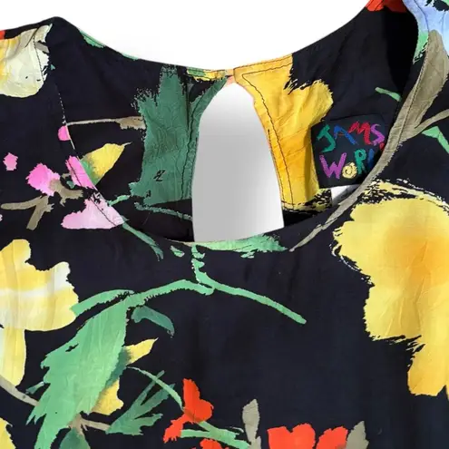 Jams World Vintage  Flora Grande Floral Jumpsuit Cropped Black Made In Hawaii USA