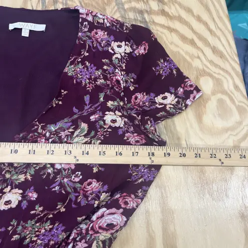 WAYF Floral Midi Dress Burgundy Red Sz Large Cottagecore Modest Mature Stretch