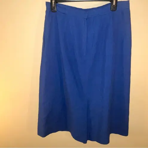 Villager Vintage Royal Blue Linen Blend Pencil Skirt Side Pockets Pleated 16