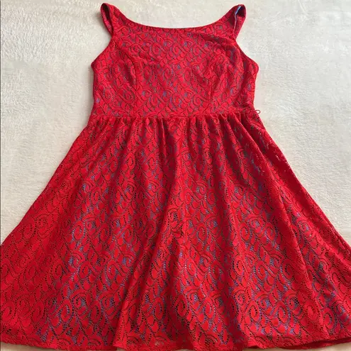 Scarlett  Red and Blue Lace Overlay Fit & Flare Dress