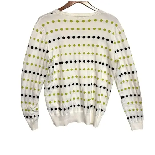 Spanner Golf Womens White Cardigan Size XXL Polka Dots Green & Black Preppy