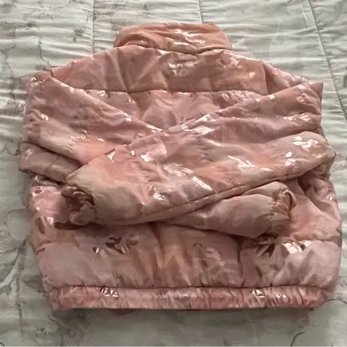 Ashley by 26 International pink reflective full zip cropped puffer coat, size S