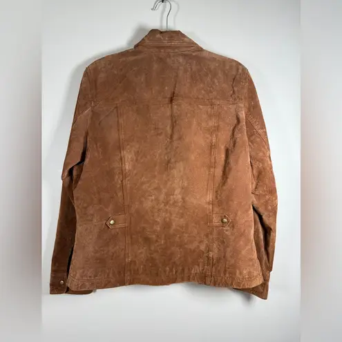 Coldwater Creek Womens Suede Leather Jacket Cognac Snap Closure Sz L