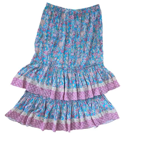Anthropology Plenty by Tracy Reese Boho Tiered Maxi Skirt Size Small Blue