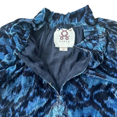 Figue Halima Velvet Mini Dress Navy Blue Tiger Eye Ikat Size XS