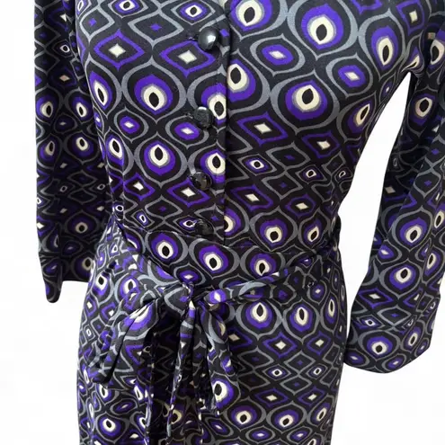 Y2K. VTG. A.P.N.Y RETRO ALL OVER PRINT GRAPHIC DRESS SMALL. Purple