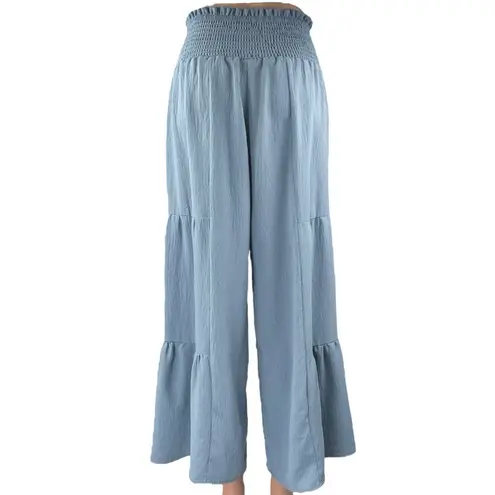BMJL Women's Blue Tiered Wide Leg Smocked Waist Palazzo Trousers Pants Size S