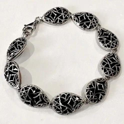 Onyx Black & Sterling Silver Filigree Bracelet
