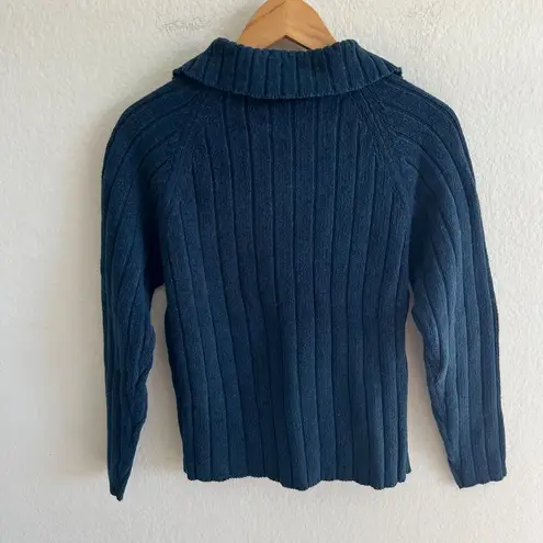 L.L.Bean  Vintage 90s Blue Teal Collar Knit Cotton Lambswool Sweater Womens XS