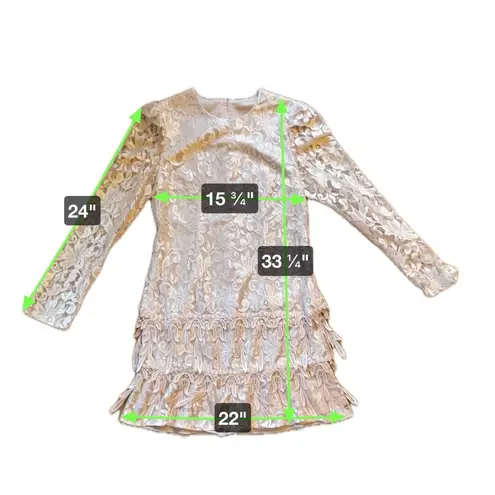 Le Art Vintage Pink Champagne Lace Layered Long Sleeve Dress Women’s Size 10