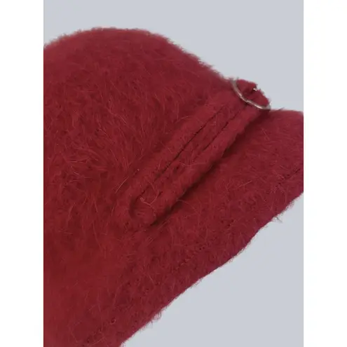 Vintage Ophelie Montreal Hat Red Angora Rabbit Fur Silver Buckle Bucket Hat