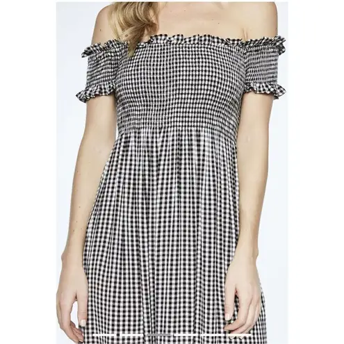 Bardot Cindy Gingham Black & White Off Shoulder Smocked MIDI dress