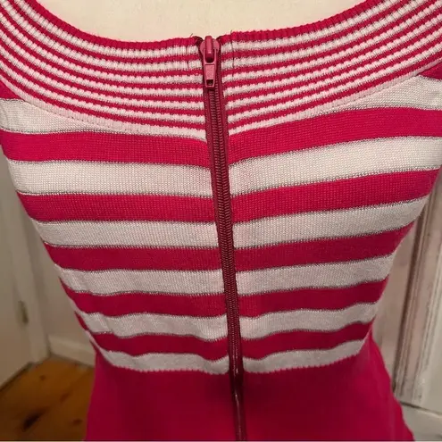 Vintage Dolce Vita Pink White Striped Shimmer Zip Front Knit Y2K Top Size M Size M