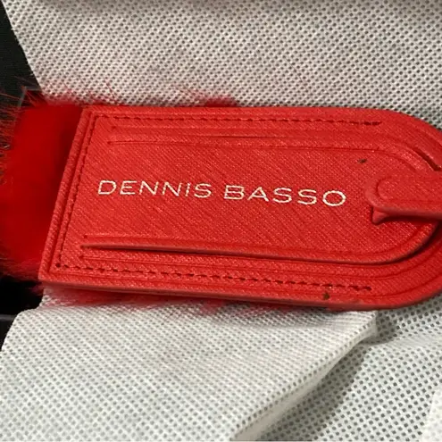 Dennis Basso Red LUGGAGE TAG MEASURES APPROX 6” RED LEATHER RED FUR (FAUX??)