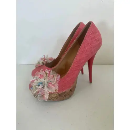 Women's Diva Lounge Pink Floral Platform 6” High Heels Size 8.5 EUC!