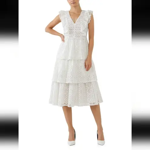Endless Rose NWT Women's Lace Tiered Midi Dress WHITE COLOR Size XS