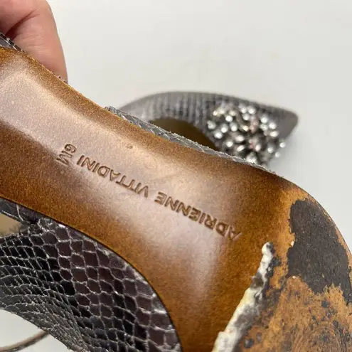 Adrienne Vittadini Surya Slingback Shoes Sz 6M Snake Skin Crystals Pewter Glam