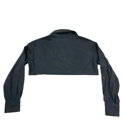 Area Stars Micro Waffle Cropped Top Black Long Sleeve V Neck Collar Size L NEW Size L