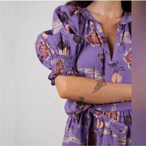 Ulla Johnson NWOT Dasha Popelin Ruffle Tier Purple Zinnia Floral Midi Dress