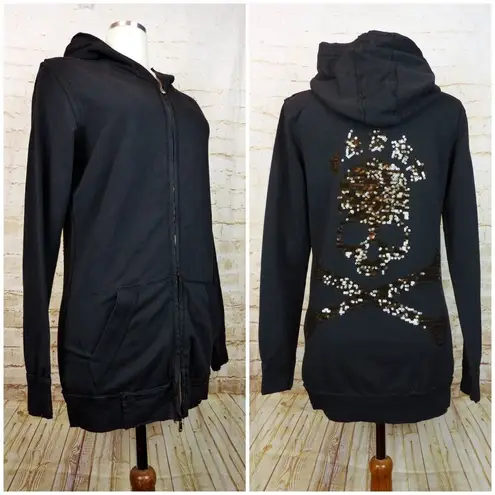 Bad Spirit Massimo Sabbadin Skull Hoodie Womens L Black Crossbones Sequins Italy Size L