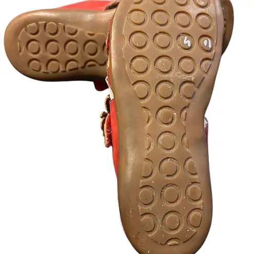 Spring Step L’Artiste By Leather Flower Embellished Red Slide Size 6 Sandals.