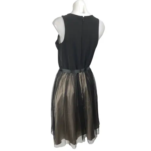 Cachet Black Jeweled Rhinestone Sleeveless Mesh Midi Tank Fit & Flare Dress Sz 8
