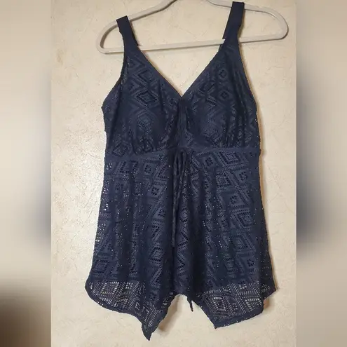 Avenue NAVY Jacquard Tankini Swim Top, Size:US 14W Blue