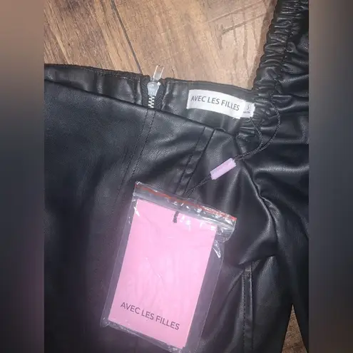 Avec Les Filles Black Faux Leather Puff Sleeve Top corset crop summer $98 boho