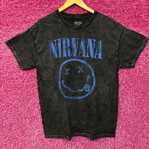 Nirvana Never Mind Smiley Face Grunge Mineral wash Tshirt size Large
