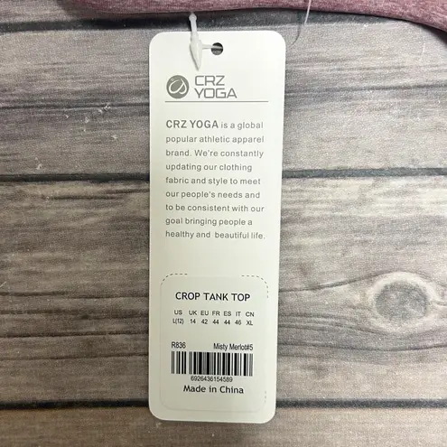 CRZ Yoga Heather Misty Merlot Ribbed Racerback Long Line Crop Tank Top Large NWT