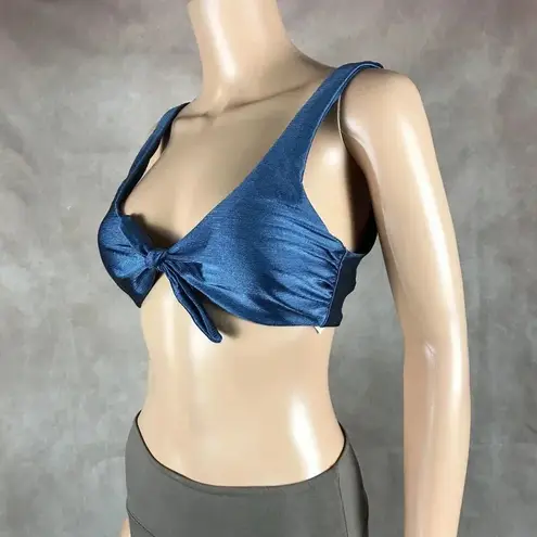 Anne cole Scoop-Neck Blue Shiny Bikini Top NWT L
