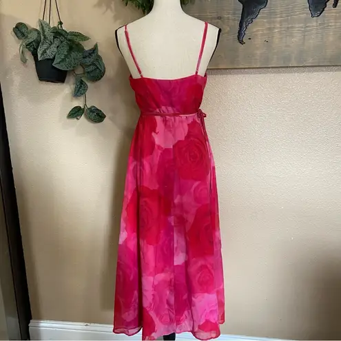 NWOT Lulus Radiant Perfection Hot Pink Floral Print Wrap Midi Dress Red Size M