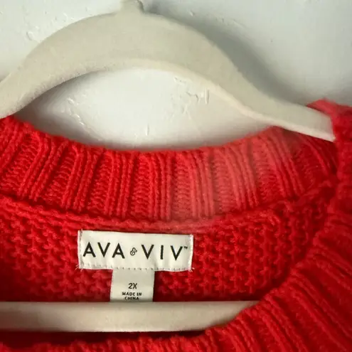 Ava & Viv Women's 2X Red Cable Knit Pom Pom Pullover Sweater Plus Size