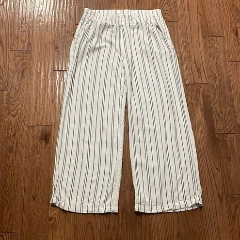 Cali 1850 Linen White striped smockedâwaist wide leg pant large