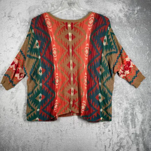 Denim & Supply Ralph Lauren Sweater Orange Aztec Knit Pullover 3/4 Sleeve Size M