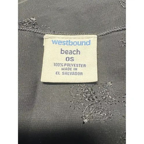 Westbound Beach Black Floral Embroidered Wrap Midi Skirt OS Size undefined
