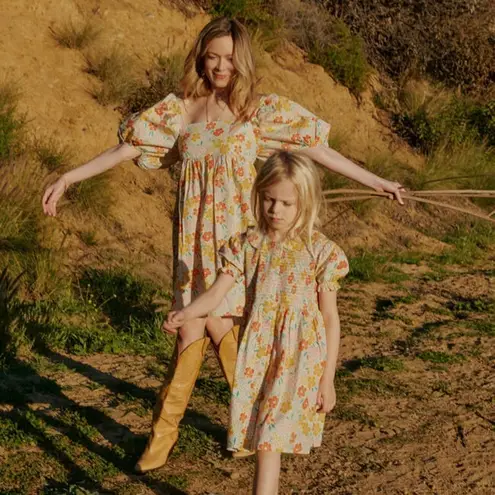 Maisonette Kamala Dress Wild Poppy Flowers floral print bow babydoll puff sleeve Yellow Size XL