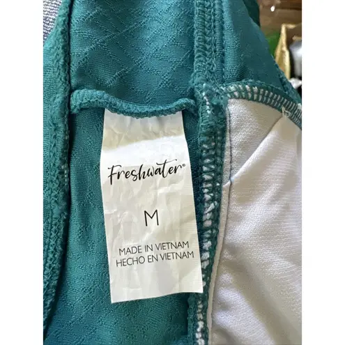 Freshwater Bikini Banded Long Top Sz M Adjustable Strap Teal Snakeskin Texture Green Size M