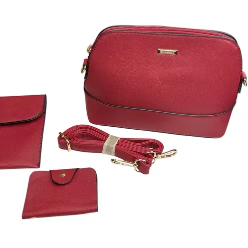 NWOT Elim & Paul Red Faux Leather 4 Piece Purse Bag Set