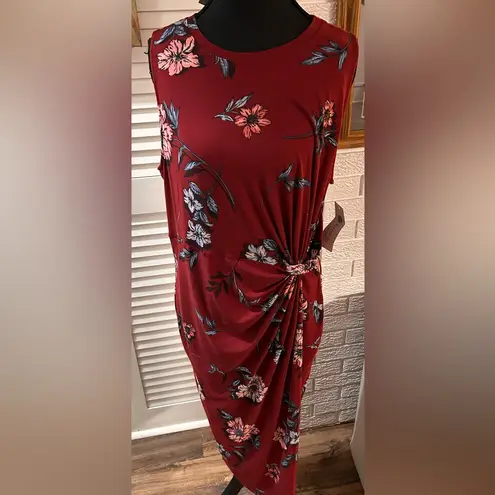 Nine Britton Abigail brushed knit fitted burgundy midi floral dress Size XL