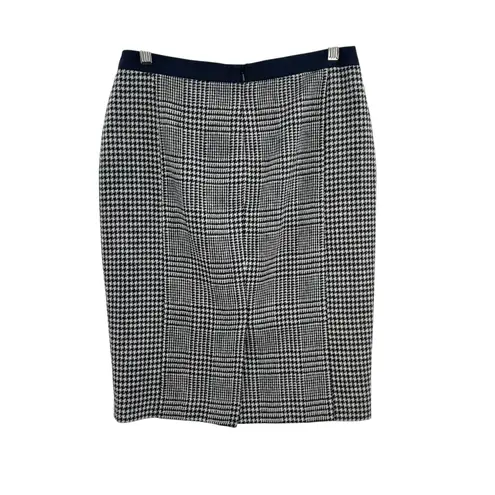 Boden British Tweed Pencil Skirt Houndstooth Plaid Navy Blue‎ Size US 6R Blue